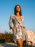 Midnight Marble Ruffle Robe